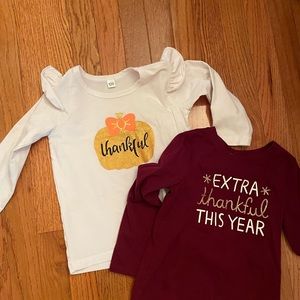 Bundle of 2 girls long sleeved thankful/thanksgiving shirts. 5T